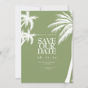 green palm tree tropical wedding save the date