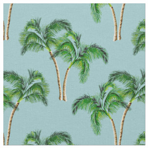 Green Palm Trees on Turquoise Fabric
