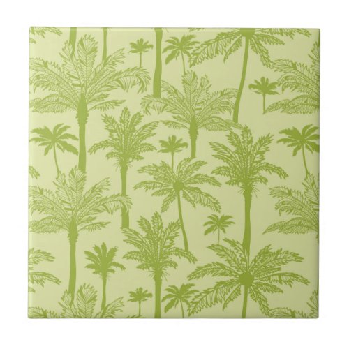 Green Palm Trees Pattern Ceramic Tile