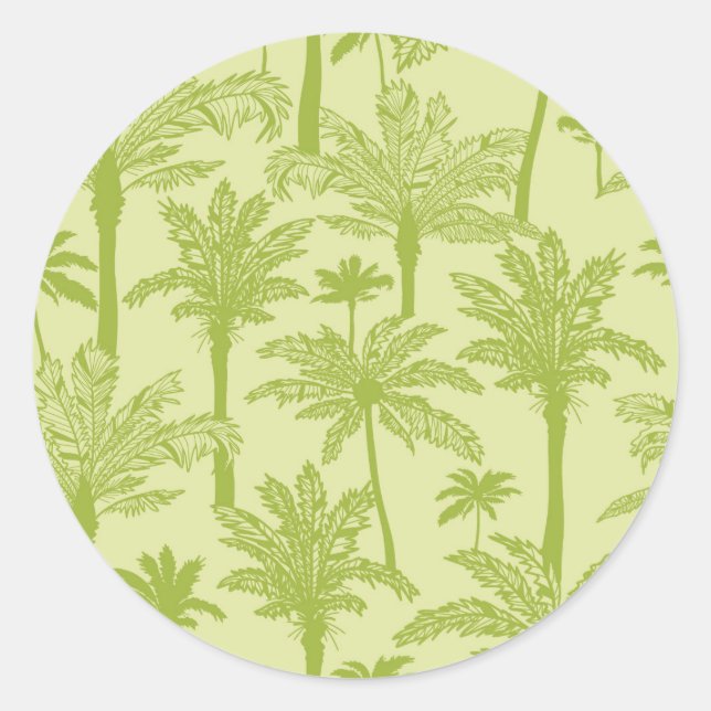 Green Palm Trees Pattern Classic Round Sticker (Front)