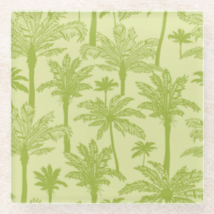Green Palm Trees Pattern Glass Coaster
