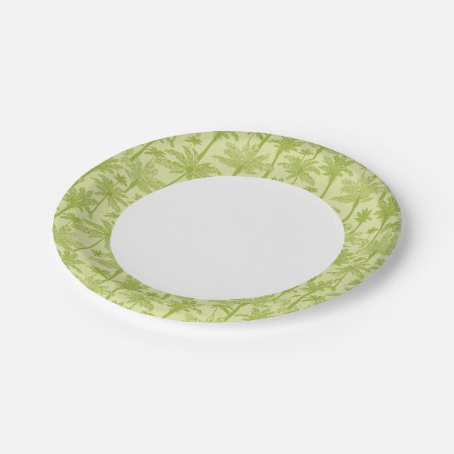 Green Palm Trees Pattern Paper Plates (Angled)