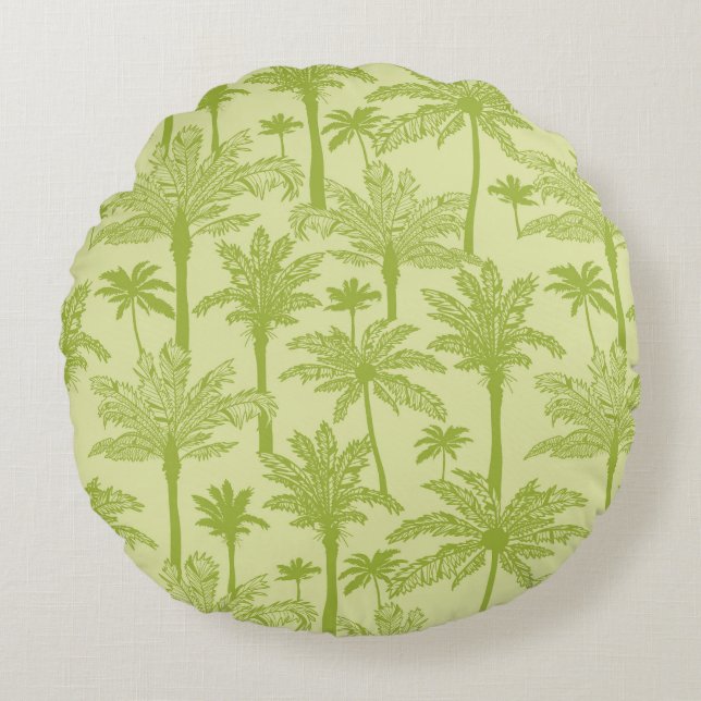 Green Palm Trees Pattern Round Pillow (Front)