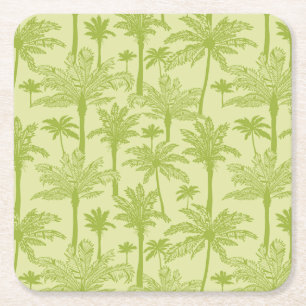 Green Palm Trees Pattern Square Paper Coaster
