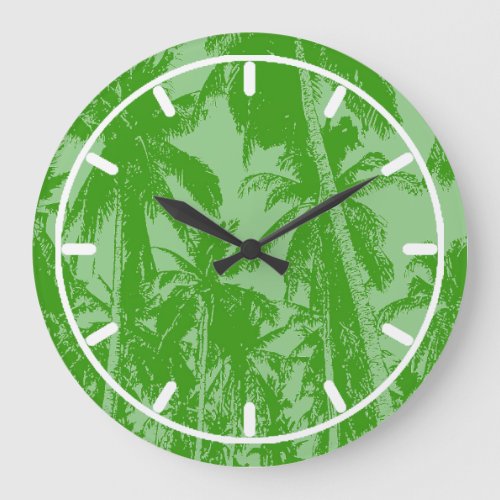 Green palm trees posterised effect large clock