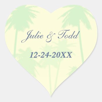 Green Palm Trees Tropical Wedding Heart Sticker by Lasting__Impressions at Zazzle