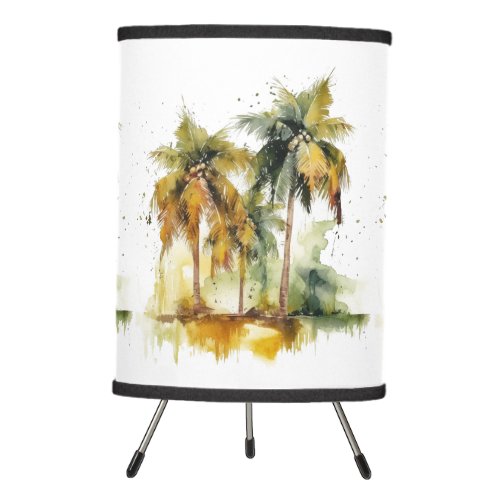 Green palm trees with coconuts water color tropics tripod lamp