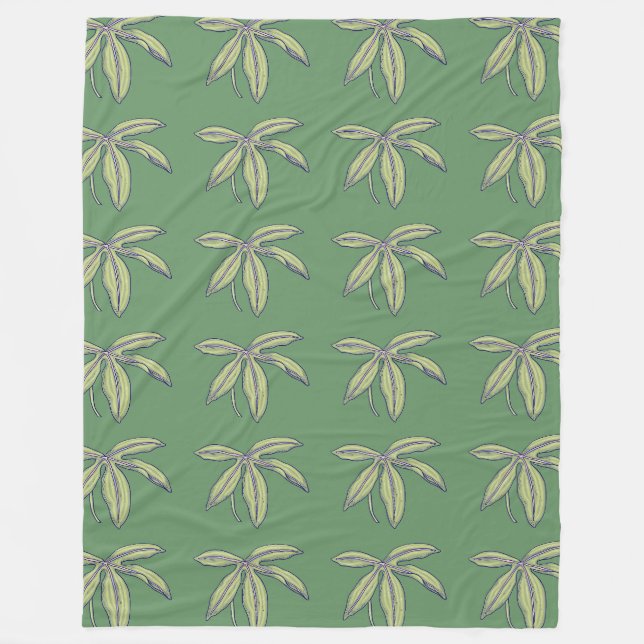 Green Palmate Leaves Fleece Blanket (Front)