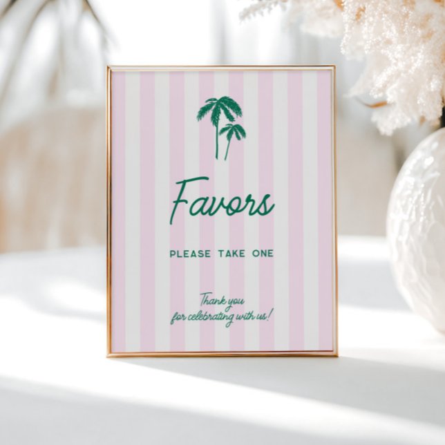 Green Palms Pink Stripes Favors Poster (Creator Uploaded)