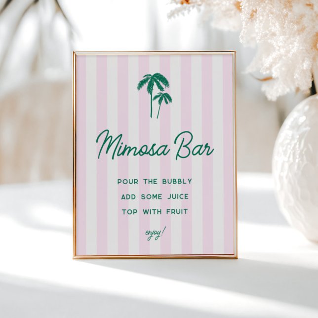 Green Palms Pink Stripes Mimosa Bar Poster (Creator Uploaded)