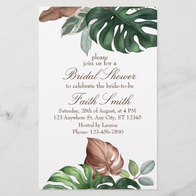 Green Pampas Grass Floral Bridal Shower Invitation (Front)