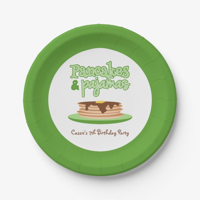 Green Pancakes and Pajamas Birthday Party Paper Plates (Front)