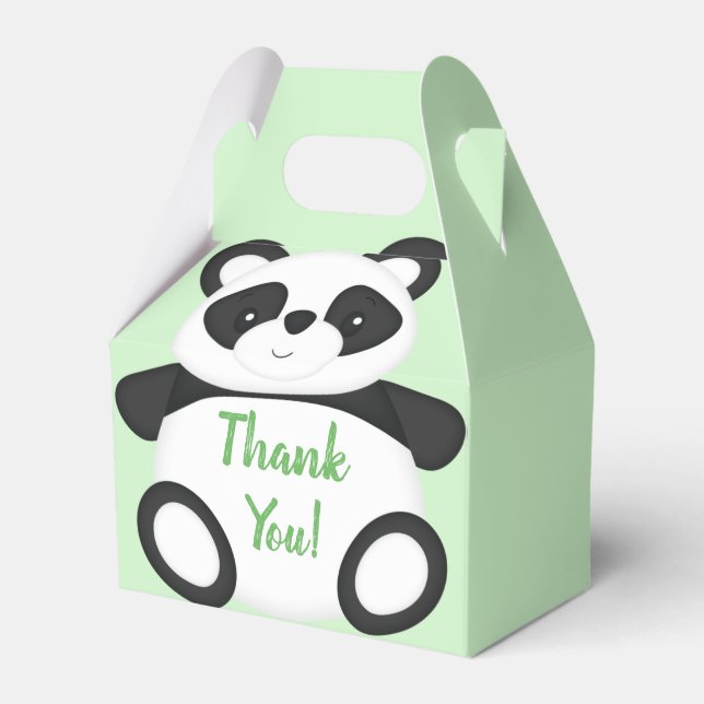 Green Panda Bear Baby Shower Favor Boxes (Front Side)