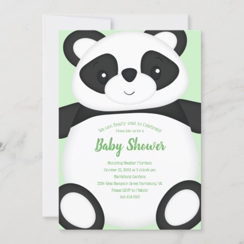 Green Panda Bear Baby Shower Invitation
