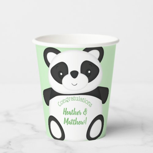 Green Panda Bear Baby Shower Paper Cups