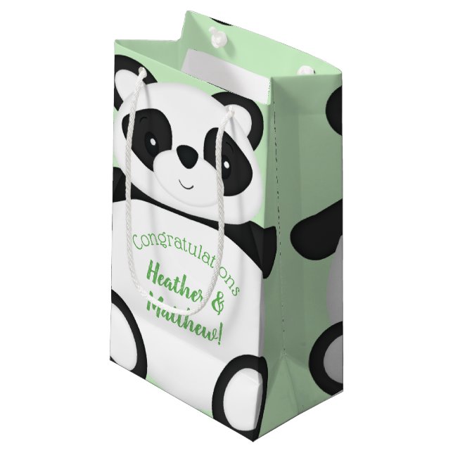 Green Panda Bear Baby Shower Small Gift Bag (Front Angled)