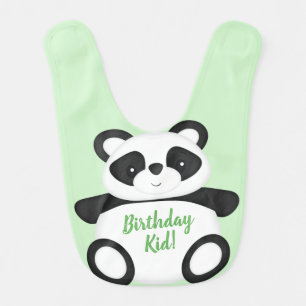 Green Panda Bear Birthday Party Baby Bib