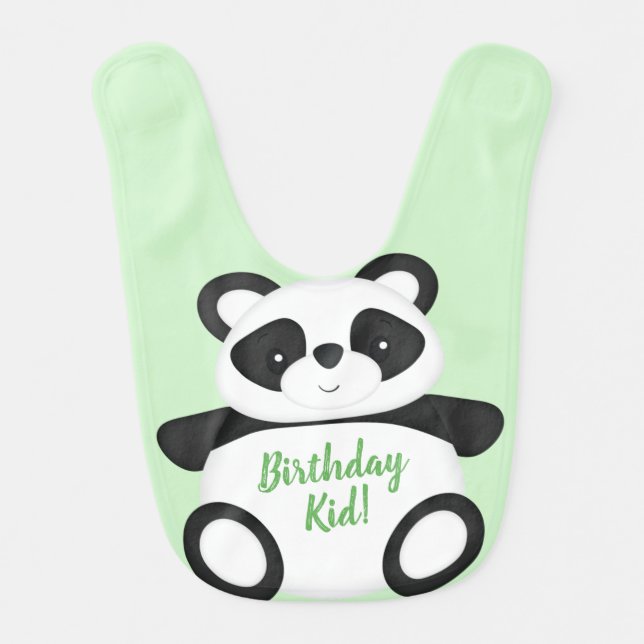 Green Panda Bear Birthday Party Baby Bib (Front)