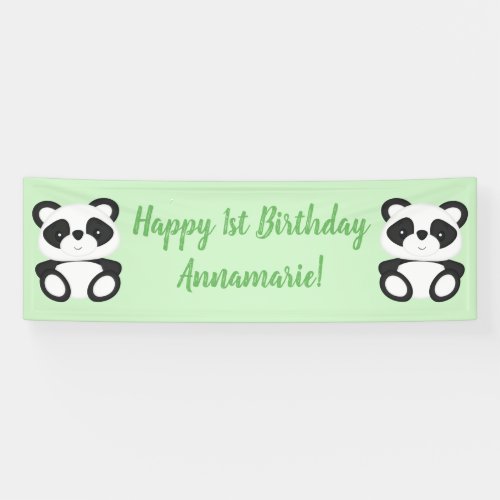 Green Panda Bear Birthday Party Banner