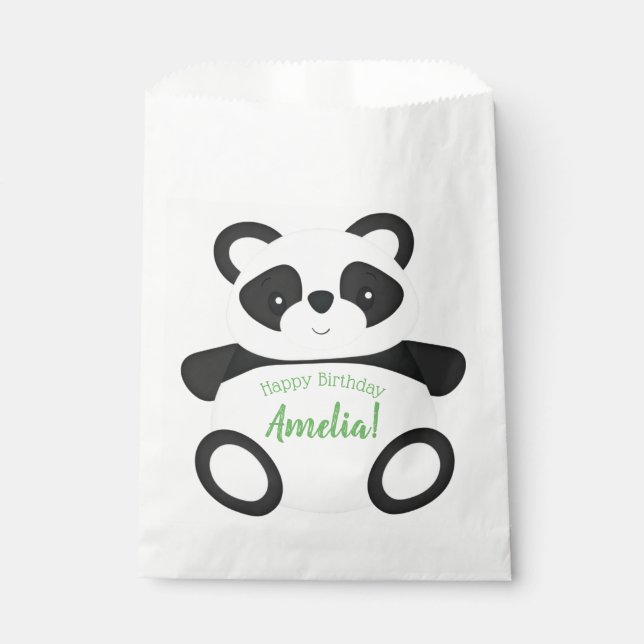 Green Panda Bear Birthday Party Favor Bag (Front)