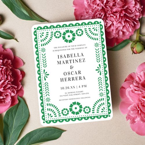 Green Papel Picado Inspired Wedding Invitation