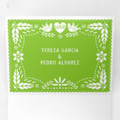 Green papel picado love birds wedding Tri-Fold invitation (Inside First)