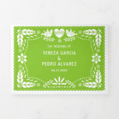 Green papel picado love birds wedding Tri-Fold invitation (Cover)