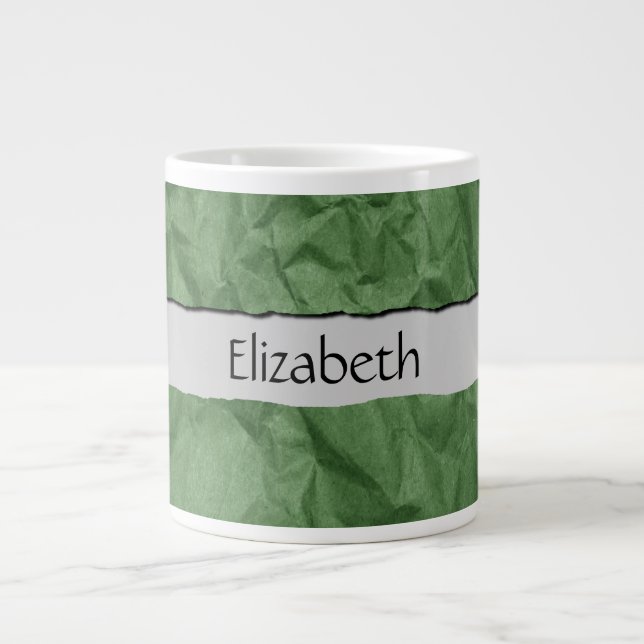 Green Paper, Crumpled Paper, Your Name Giant Coffee Mug (Front)