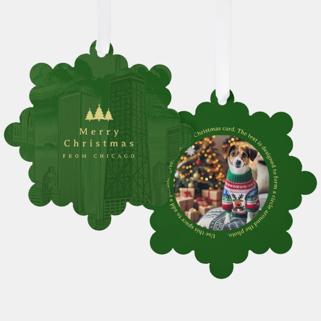 Green Paper Ornament Photo Card (Front/Back)