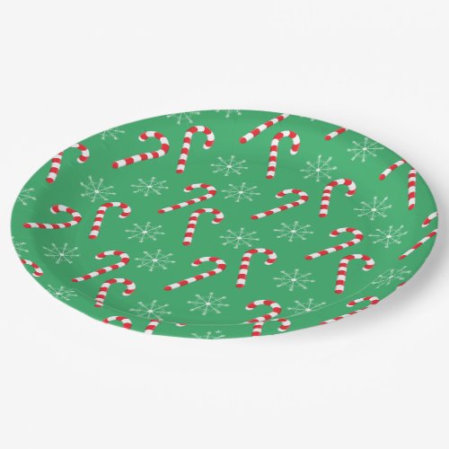 Green Paper Plate with candy canes and snowflakes