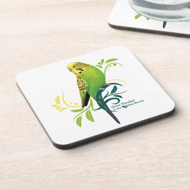 Green Parakeet Beverage Coaster (Left Side)