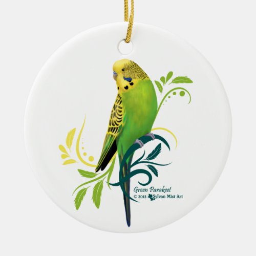 Green Parakeet Ceramic Ornament