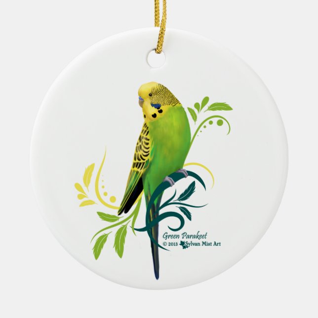 Green Parakeet Ceramic Ornament (Front)