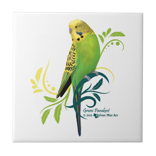 Green Parakeet Ceramic Tile (Front)