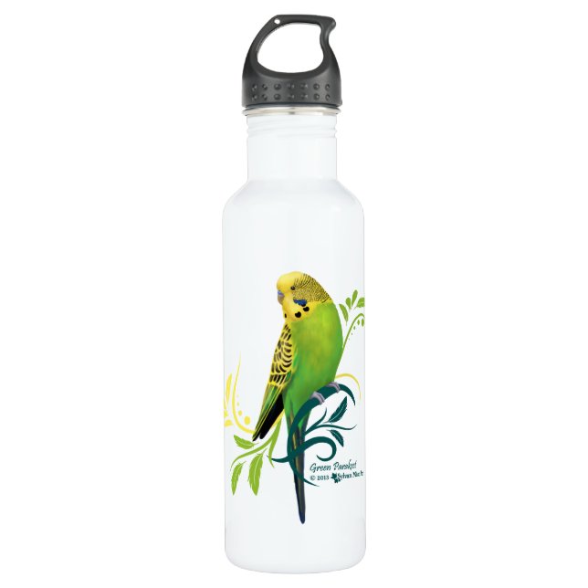 Green Parakeet Stainless Steel Water Bottle (Front)