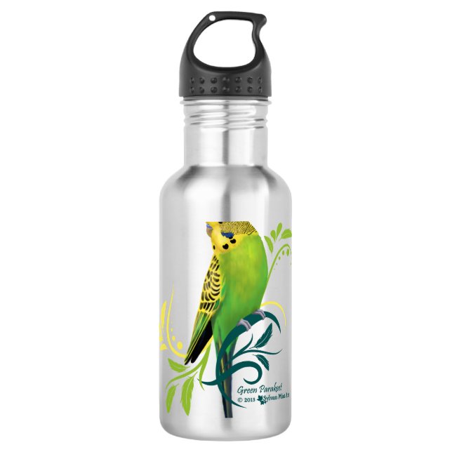 Green Parakeet Stainless Steel Water Bottle (Front)