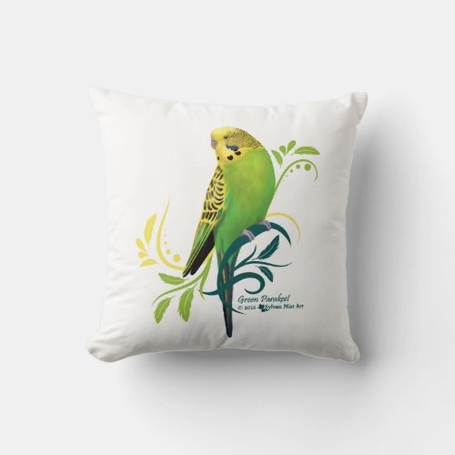 Green Parakeet Throw Pillow