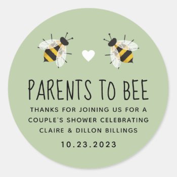 Green Parents To Bee Baby Shower Favor Sticker by 2BirdStone at Zazzle