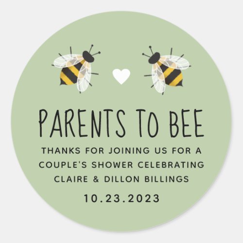 Green Parents to Bee Baby Shower Favor Sticker