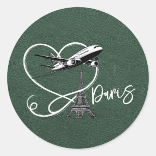 Green Paris Passport Classic Round Sticker