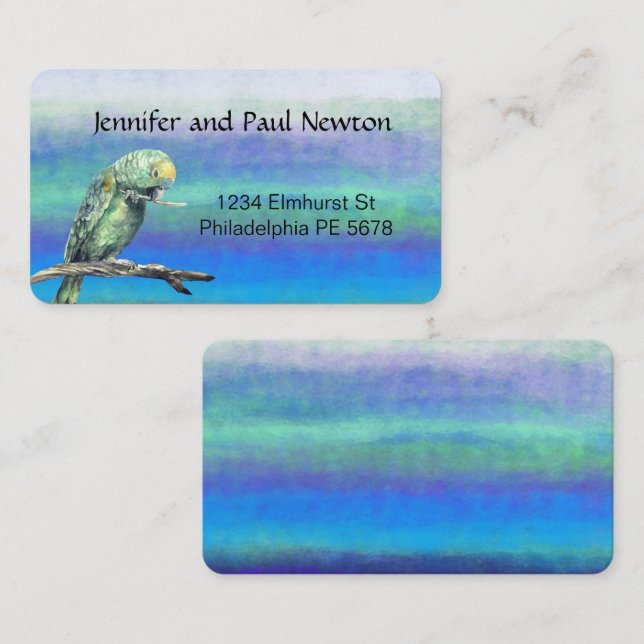 green parrot address cards (Front/Back)