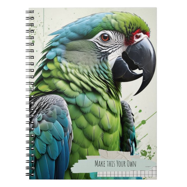 Green Parrot Collage Art Modern Notebook Journal (Front)
