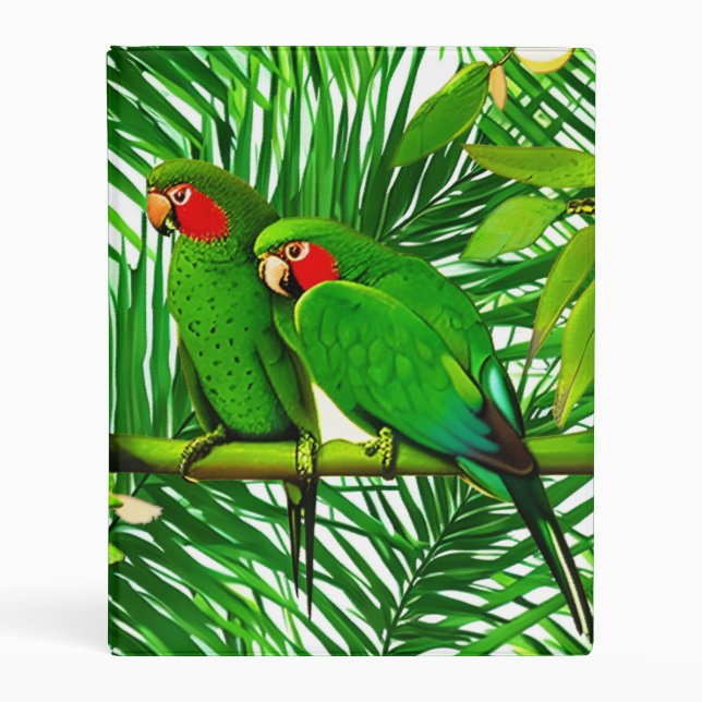 Green Parrot Couple in a Jungle Setting Mini Binder (Front)