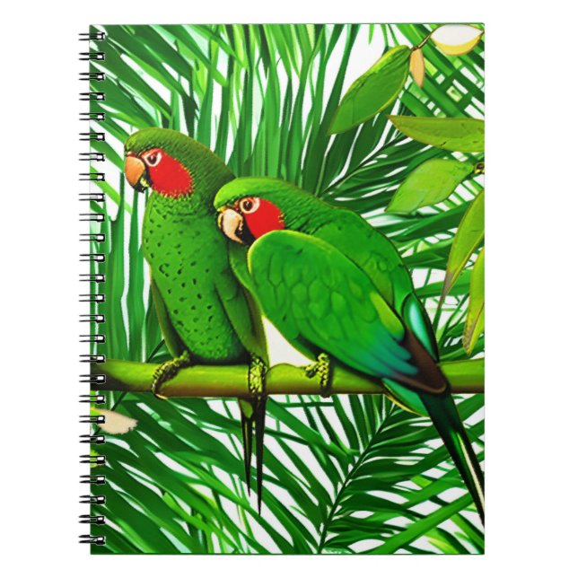 Green Parrot Couple in a Jungle Setting Notebook (Front)