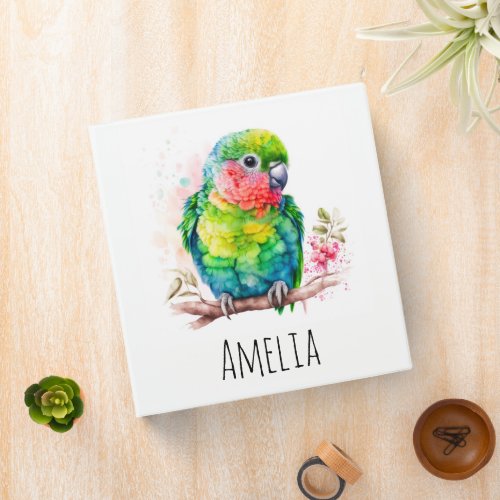 Green Parrot _ Cute Baby Bird 3 Ring Binder