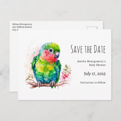Green Parrot _ Cute Baby Bird Baby Shower Announcement Postcard