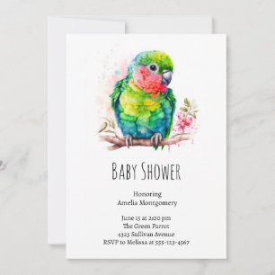 Green Parrot - Cute Baby Bird Baby Shower Invitation