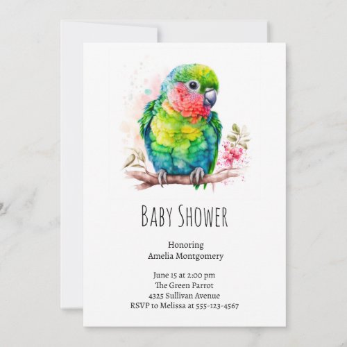 Green Parrot _ Cute Baby Bird Baby Shower Invitation