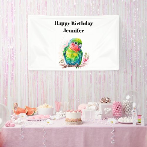 Green Parrot _ Cute Baby Bird Birthday Banner