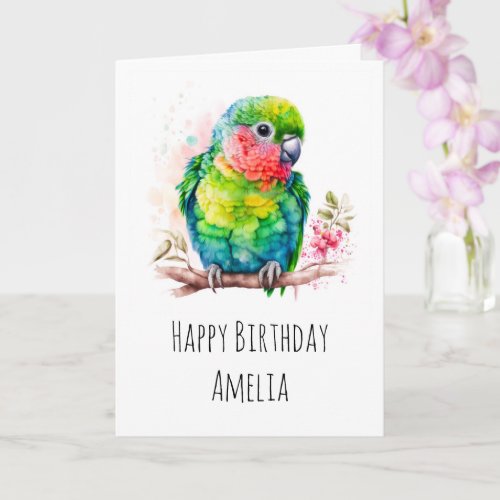 Green Parrot _ Cute Baby Bird Birthday Card